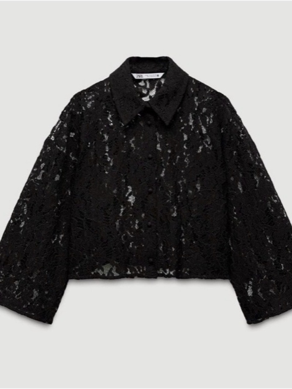 Zara Black Floral Lace Button-Front Blouse